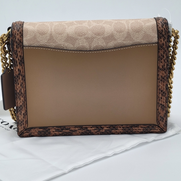 ❤NWOT❤️ Coach Hutton Shoulder Bag in Blocked Signature Canvas w/Snakeskin Detail - Picture 3 of 12